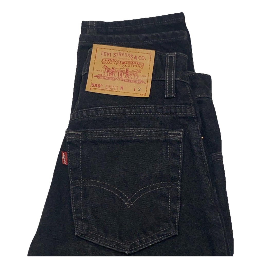 Levis 550 Relaxed Fit Tapered Leg Jeans JR. 3 Short Black Denim USA Made 90s VTG